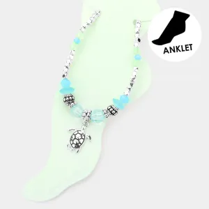 iLLASPARKZ Antique Metal Turtle Charm Beaded Anklet