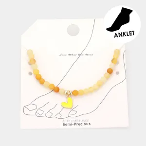 iLLASPARKZ Enamel Heart Charm Semi Precious Stone Anklet