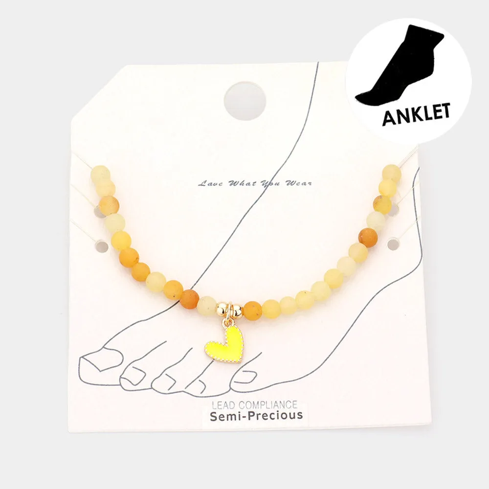 iLLASPARKZ Enamel Heart Charm Semi Precious Stone Anklet
