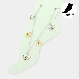 iLLASPARKZ Honey Bee Sunflower Charm Station Anklet