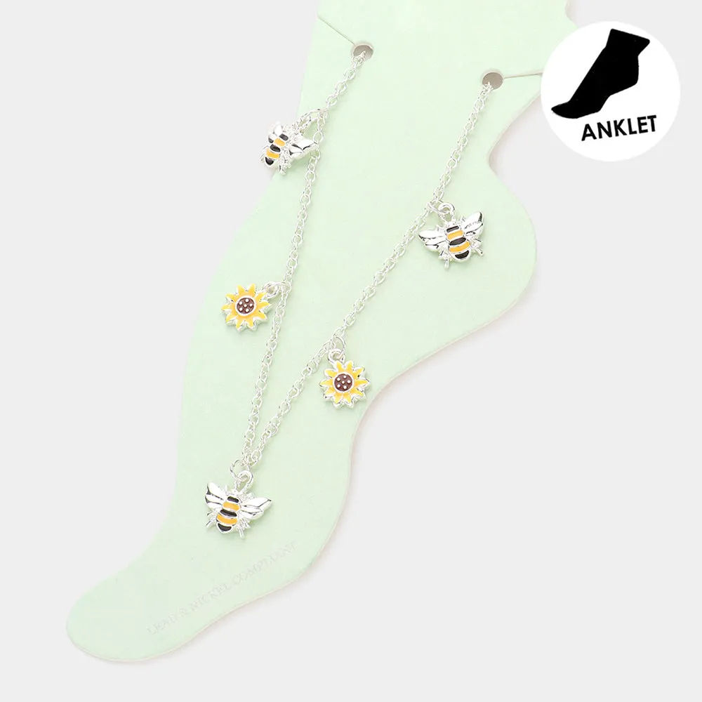 iLLASPARKZ Honey Bee Sunflower Charm Station Anklet