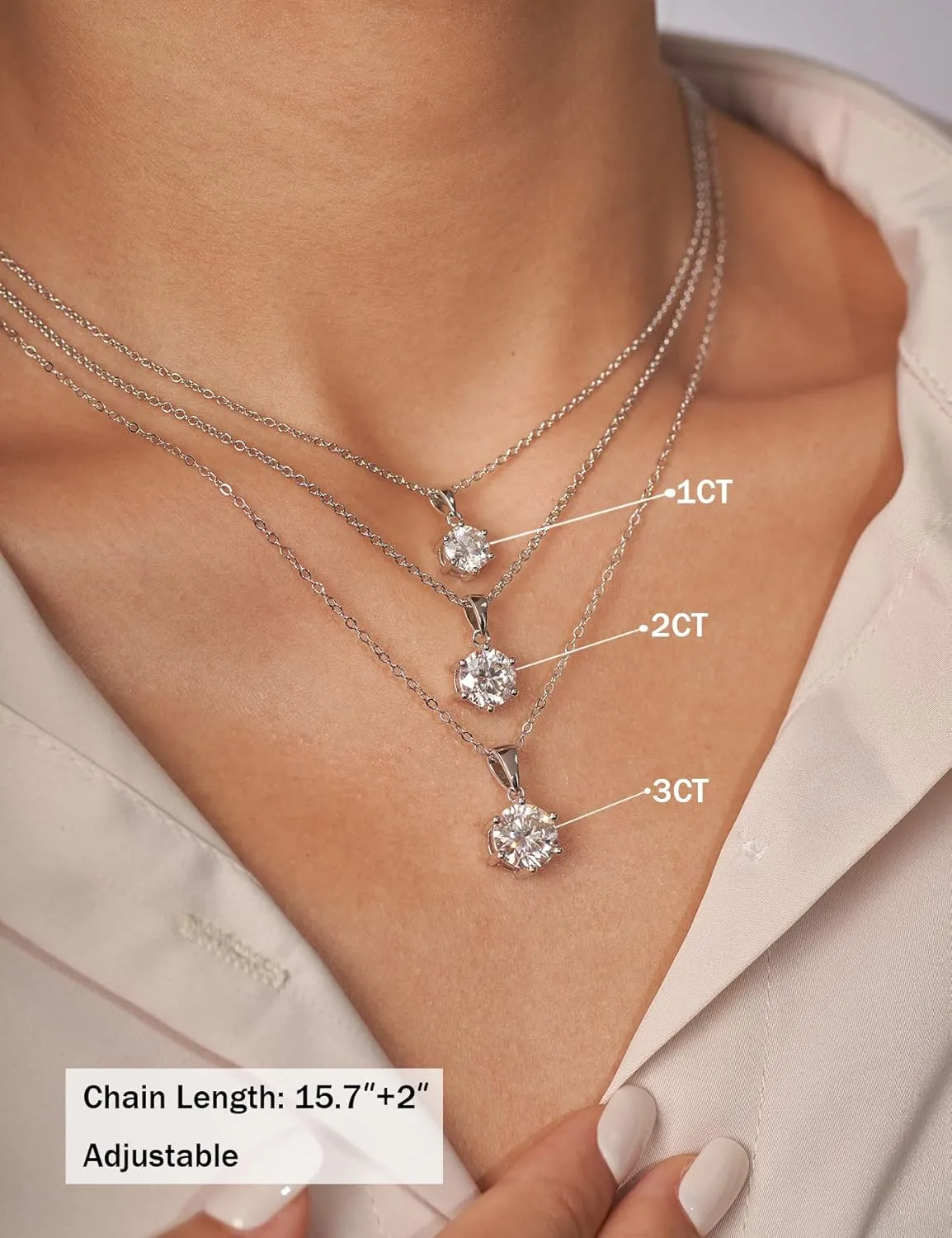 IMOLOVE Moissanite Solitaire Pendant Necklaces for Women Sterling Silver with 18K White Gold Plated 1-3 Carat D Color VVS1 Clarity Mossanite Jewelry for Women