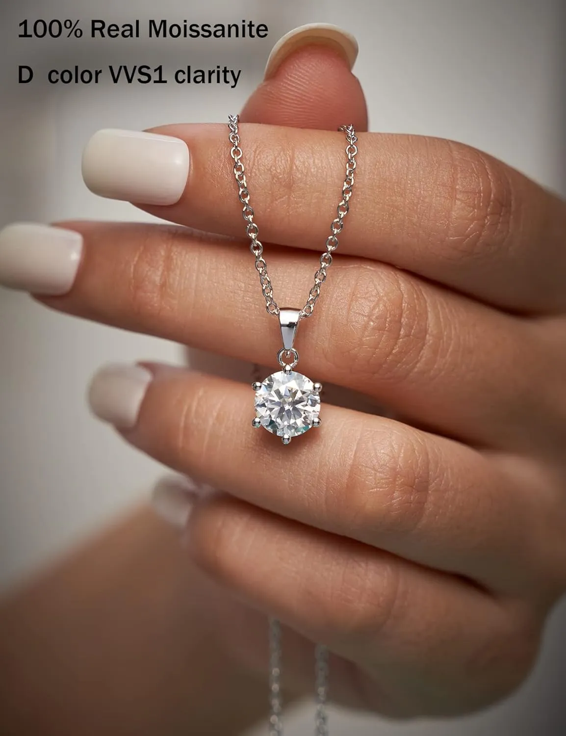 IMOLOVE Moissanite Solitaire Pendant Necklaces for Women Sterling Silver with 18K White Gold Plated 1-3 Carat D Color VVS1 Clarity Mossanite Jewelry for Women