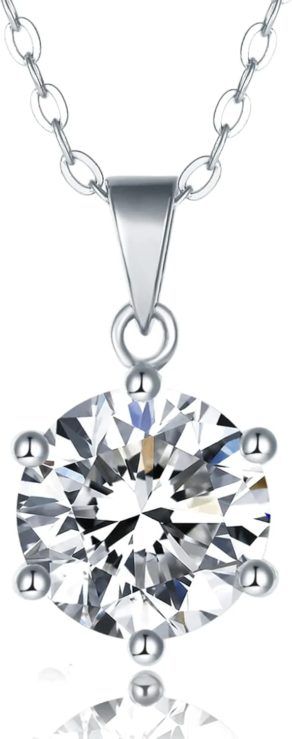 IMOLOVE Moissanite Solitaire Pendant Necklaces for Women Sterling Silver with 18K White Gold Plated 1-3 Carat D Color VVS1 Clarity Mossanite Jewelry for Women