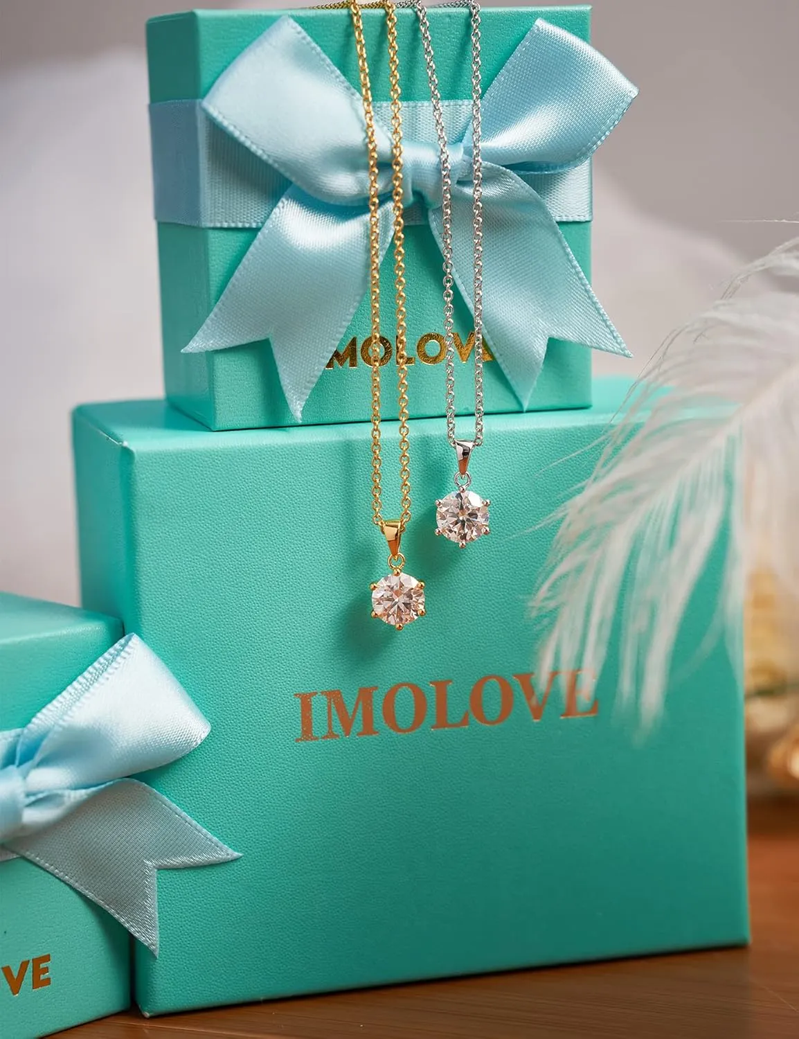IMOLOVE Moissanite Solitaire Pendant Necklaces for Women Sterling Silver with 18K White Gold Plated 1-3 Carat D Color VVS1 Clarity Mossanite Jewelry for Women