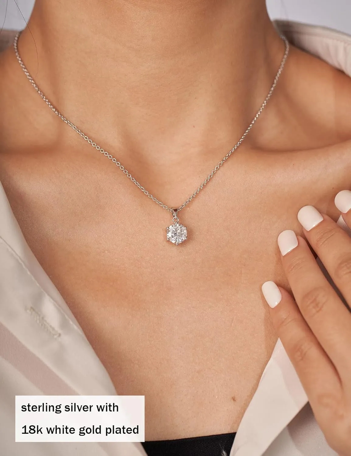 IMOLOVE Moissanite Solitaire Pendant Necklaces for Women Sterling Silver with 18K White Gold Plated 1-3 Carat D Color VVS1 Clarity Mossanite Jewelry for Women