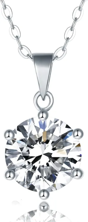 IMOLOVE Moissanite Solitaire Pendant Necklaces for Women Sterling Silver with 18K White Gold Plated 1-3 Carat D Color VVS1 Clarity Mossanite Jewelry for Women