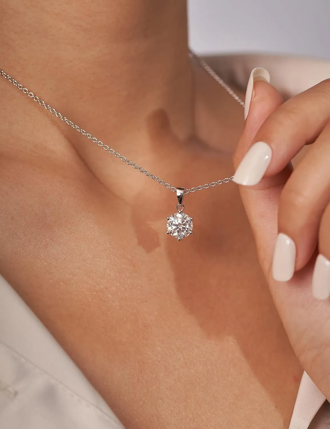 IMOLOVE Moissanite Solitaire Pendant Necklaces for Women Sterling Silver with 18K White Gold Plated 1-3 Carat D Color VVS1 Clarity Mossanite Jewelry for Women