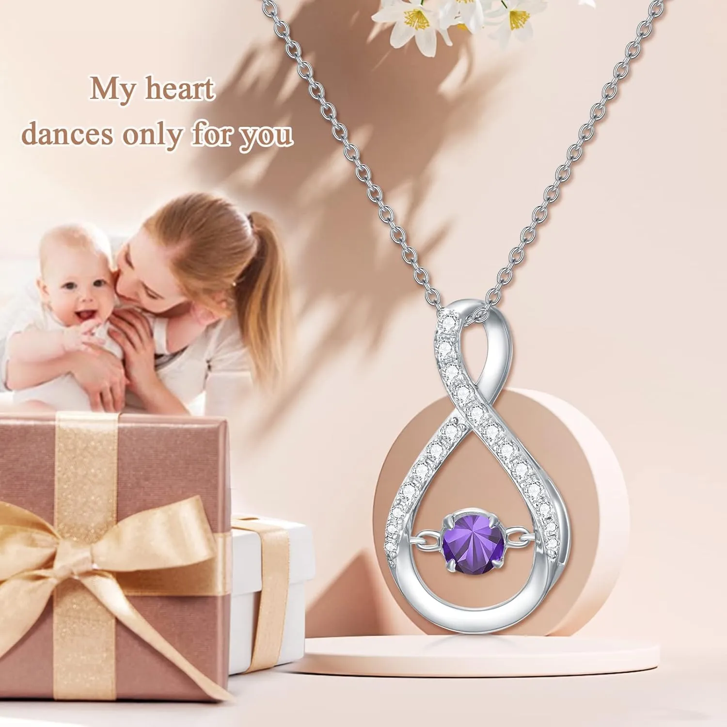 Infinity Pendant Necklace for Women 925 Sterling Silver Sparkle Birthstone Necklaces Anniversary Birthday Fine Jewelry Gifts for Women Girls Mom Her 18"-20"