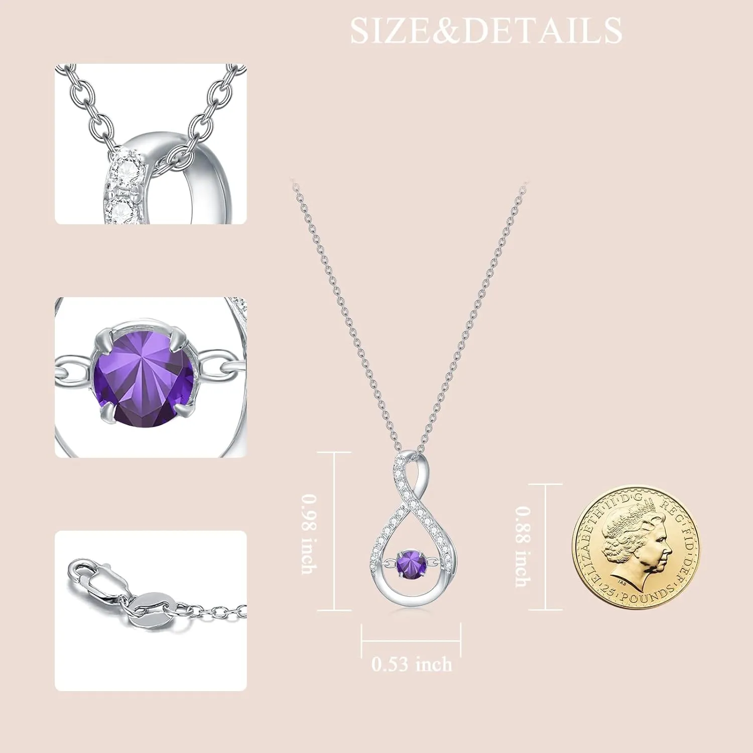 Infinity Pendant Necklace for Women 925 Sterling Silver Sparkle Birthstone Necklaces Anniversary Birthday Fine Jewelry Gifts for Women Girls Mom Her 18"-20"