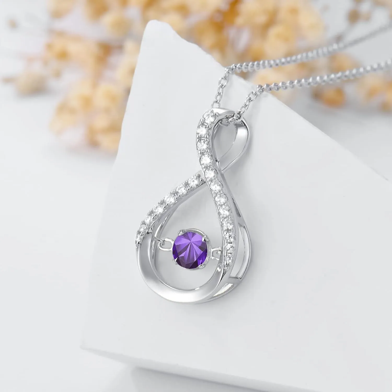 Infinity Pendant Necklace for Women 925 Sterling Silver Sparkle Birthstone Necklaces Anniversary Birthday Fine Jewelry Gifts for Women Girls Mom Her 18"-20"