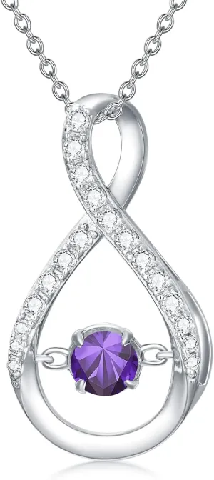 Infinity Pendant Necklace for Women 925 Sterling Silver Sparkle Birthstone Necklaces Anniversary Birthday Fine Jewelry Gifts for Women Girls Mom Her 18"-20"