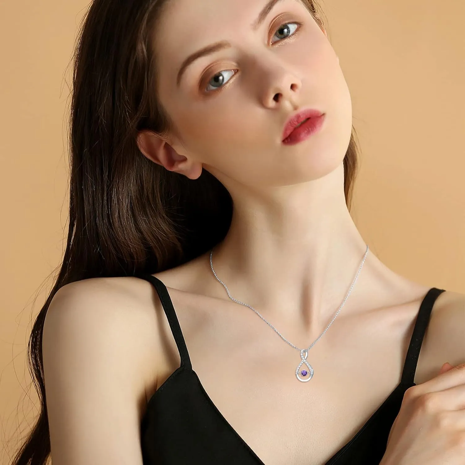 Infinity Pendant Necklace for Women 925 Sterling Silver Sparkle Birthstone Necklaces Anniversary Birthday Fine Jewelry Gifts for Women Girls Mom Her 18"-20"