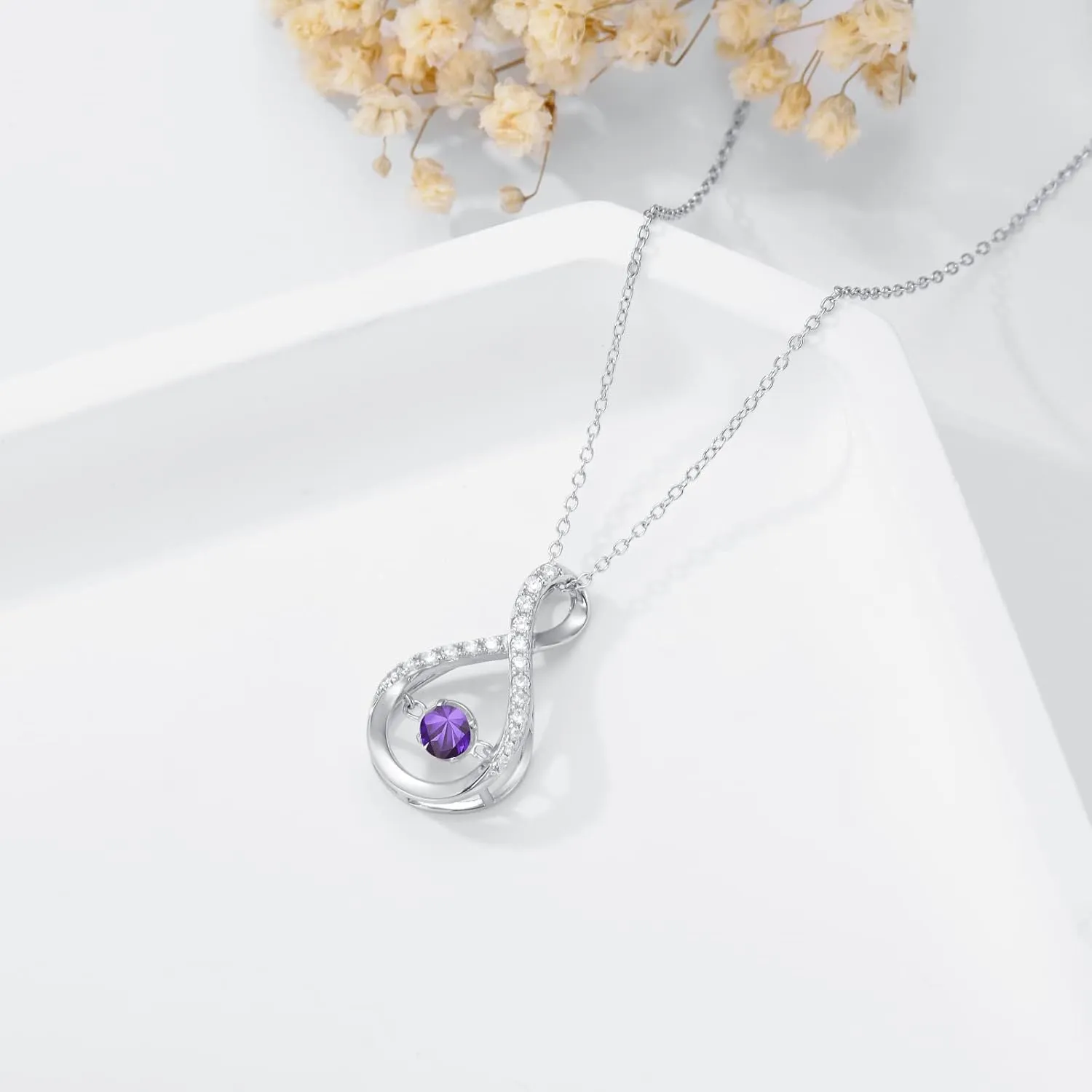 Infinity Pendant Necklace for Women 925 Sterling Silver Sparkle Birthstone Necklaces Anniversary Birthday Fine Jewelry Gifts for Women Girls Mom Her 18"-20"
