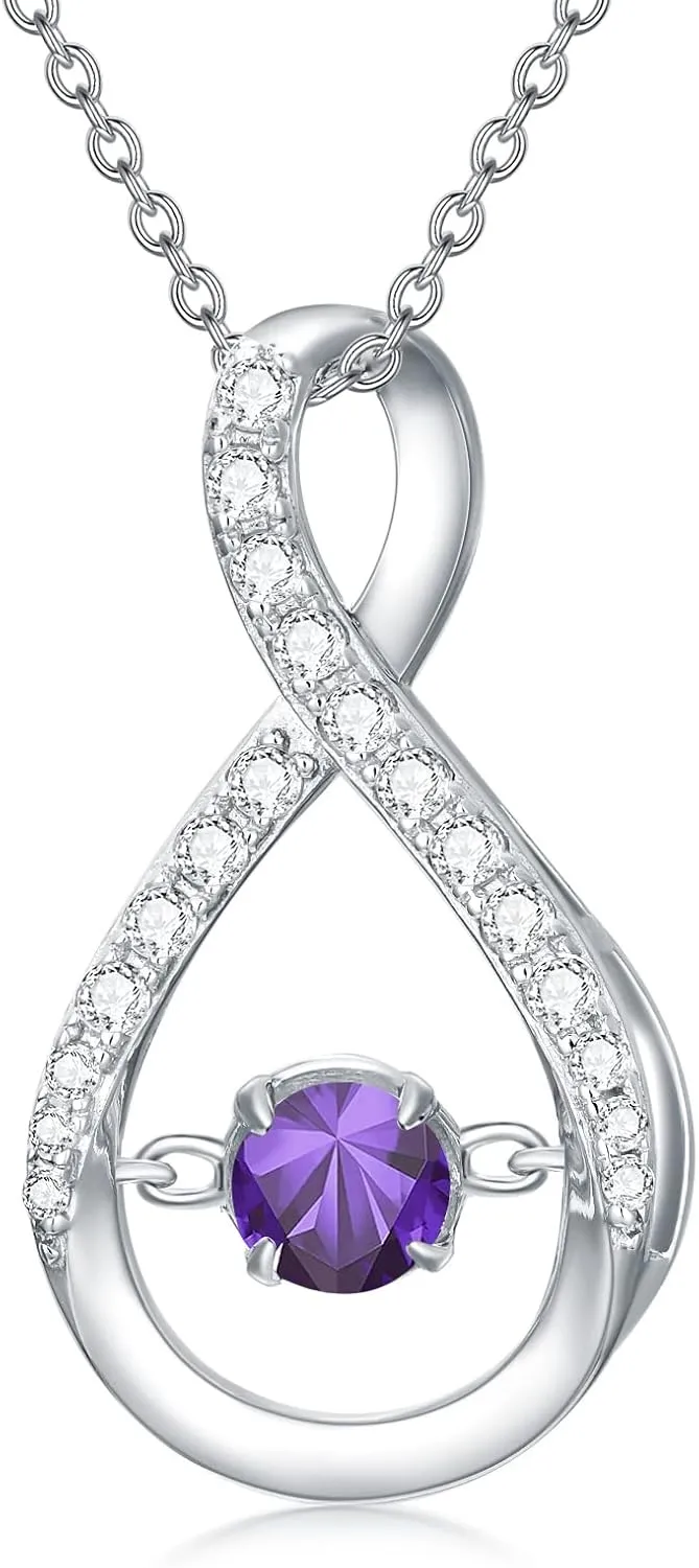 Infinity Pendant Necklace for Women 925 Sterling Silver Sparkle Birthstone Necklaces Anniversary Birthday Fine Jewelry Gifts for Women Girls Mom Her 18"-20"