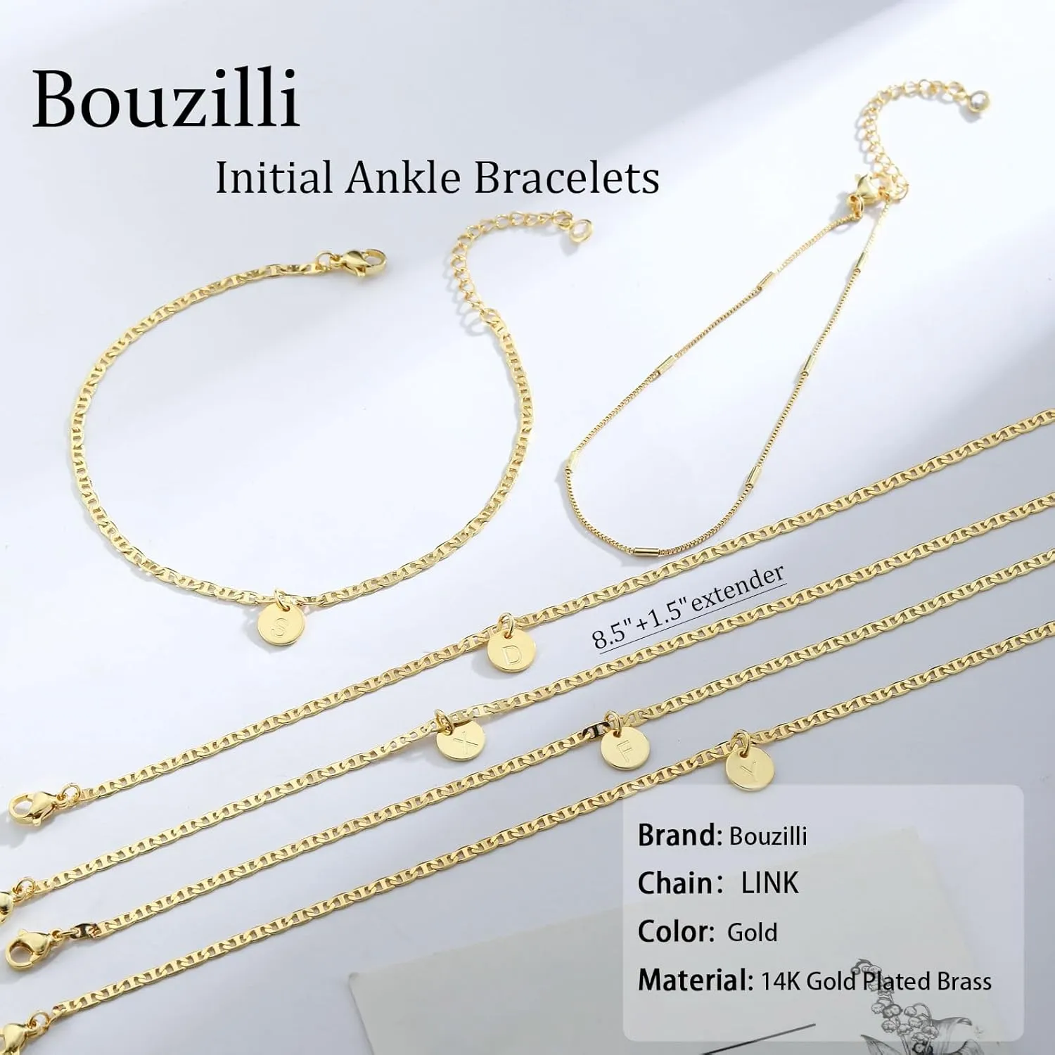 Initial Ankle Bracelets for Women 14K Gold Plated Dainty Layered Round Letter Anklets Beach Jewelry Gift