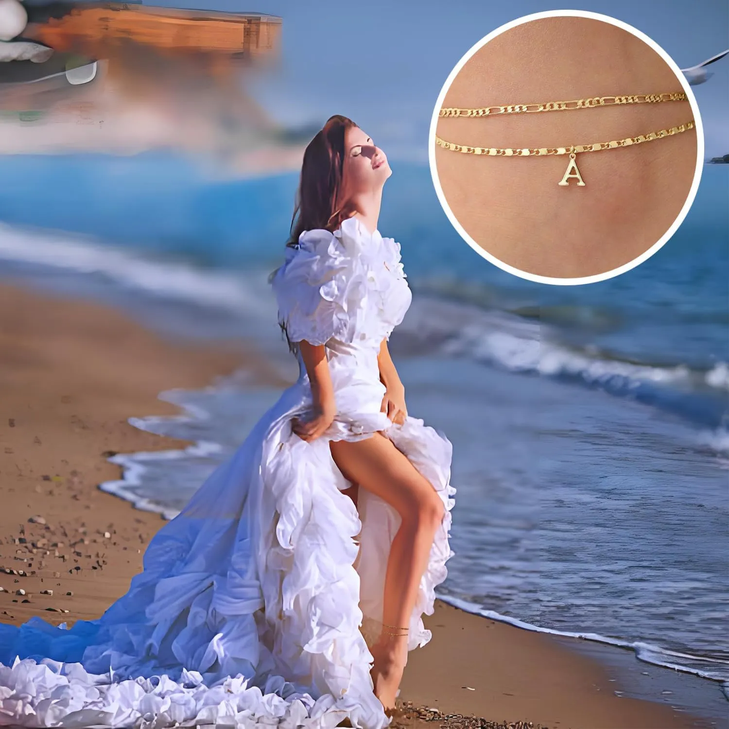 Initial Ankle Bracelets for Women Waterproof 14K Gold Anklets for Women Layered Letter A-Z Anklet for Women Dainty Beach Chain Anklet Summer Jewelry Gifts for Women