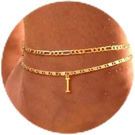 Initial Ankle Bracelets for Women Waterproof 14K Gold Anklets for Women Layered Letter A-Z Anklet for Women Dainty Beach Chain Anklet Summer Jewelry Gifts for Women