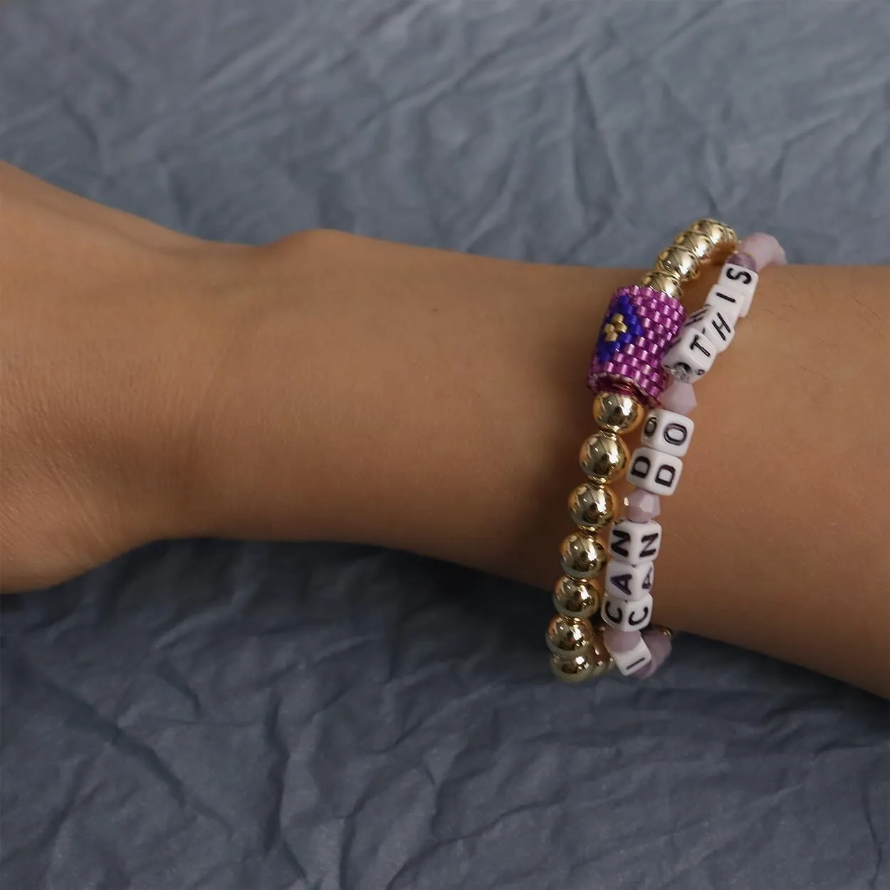Inspired Beaded Stretch Bracelets for Women Cute Family Lover Letter Crystal Pink Blue Beads Stackable Bracelet