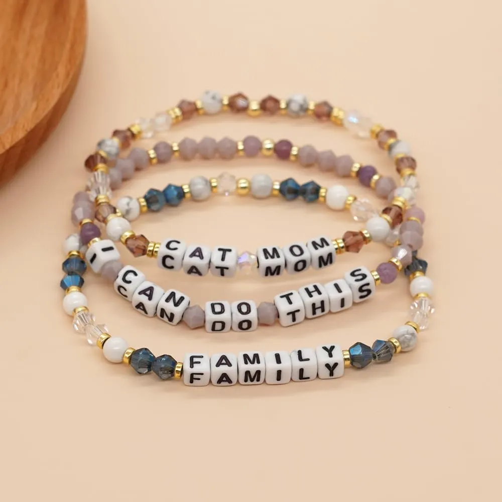 Inspired Beaded Stretch Bracelets for Women Cute Family Lover Letter Crystal Pink Blue Beads Stackable Bracelet