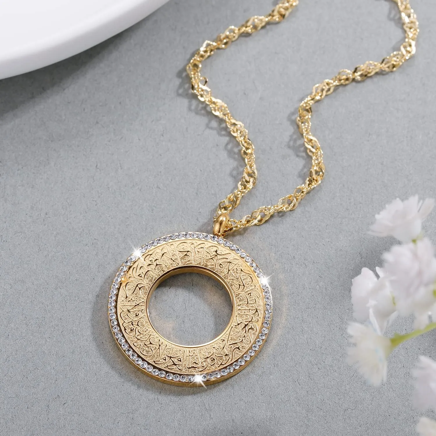 Islamic Jewelry Gifts for Women Muslim Pendant Gold Allah Arabic Necklaces Ayatul Kursi Necklace Islam Eid Ramadan Gifts