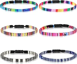 Jadive 6 Pieces Bohemia Surfer Bracelet Woven Bracelets Ankle Bracelet Adjustable Braided Bangle for Women Christmas Gift