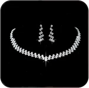 JAKAWIN Rhinestone Bridal Necklace Earring Set Silver Crystal Bride Jewelry Set Wedding Party Prom Jewelry for Women (Pack of 3) NK316