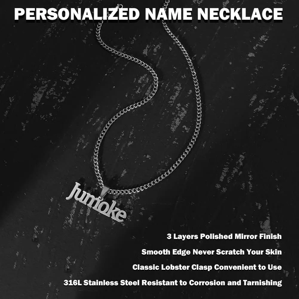 Jecivila Name Necklace Personalized for Men 18K Gold Plate Mens Custom Name Initial Number Necklace with Rope Figaro Curb Chain Personalized Jewelry Gifts for Dad Grandfather Boyfriend (16-24)