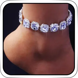 JEWEKY Crystal Anklets Silver Anklet Bracelets Sparkly Foot Chain Adjustable Foot Jewelry for Women