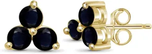 JEWELEXCESS 0.90 CTW Sapphire Gemstone Three-Stone Stud Earrings  14k Gold-Plated Silver (.925) Hypoallergenic Studs for Women  Oval Cut Set with Push Backs