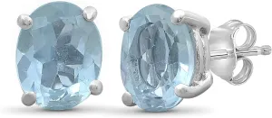 JEWELEXCESS 4.50 CTW Sky Blue Topaz Stud Earrings  Sterling Silver (.925)| Hypoallergenic Studs for Women  Oval Cut Set with Push Backs