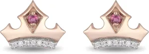 Jewelili Enchanted Disney Fine Jewelry 10K Rose Gold 1/20 CTTW Pink Topaz Aurora Tiara Earrings