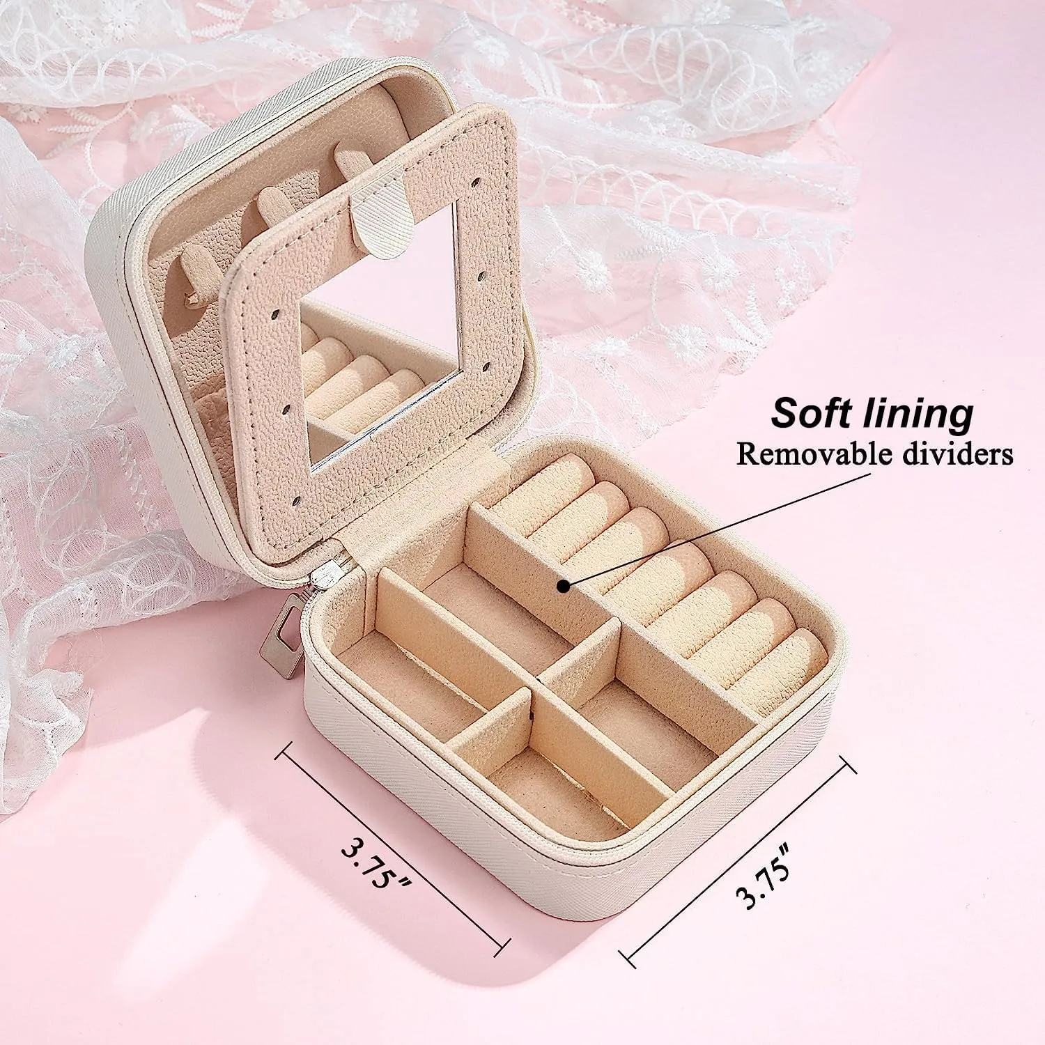 Jewelry Box with Mirror & Earring Holder,2-Layer PU Leather- Portable Travel Jewelry Organizer for Women, Girls | Gift for Mom, Valentine's Day, Birthday