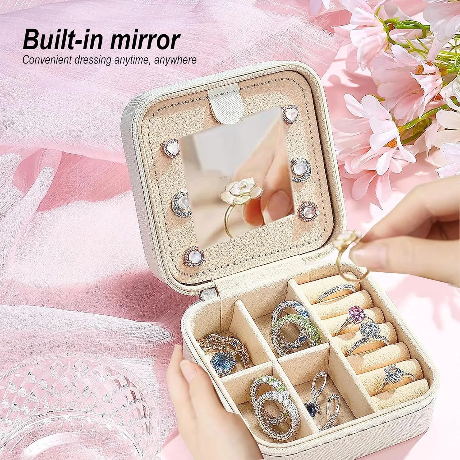 Jewelry Box with Mirror & Earring Holder,2-Layer PU Leather- Portable Travel Jewelry Organizer for Women, Girls | Gift for Mom, Valentine's Day, Birthday
