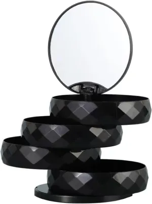 Jewelry Organizer Rotatable Small Jewelry Box Earring Holder for Women, Mirror Jewelry Storage Box 4-Layer Rotating Jewelry Accessory Storage Tray with Lid for Earrings Necklaces Bracelets
