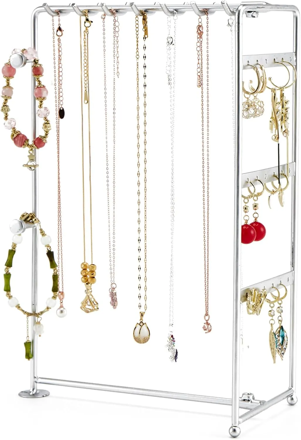 Jewelry Organizer Stand Earring Necklace Holder Jewelry Rack Tower with Necklace Hooks Earring Holes for Bracelets Rings Watches Hanging Storage Display for Women Girls Gift