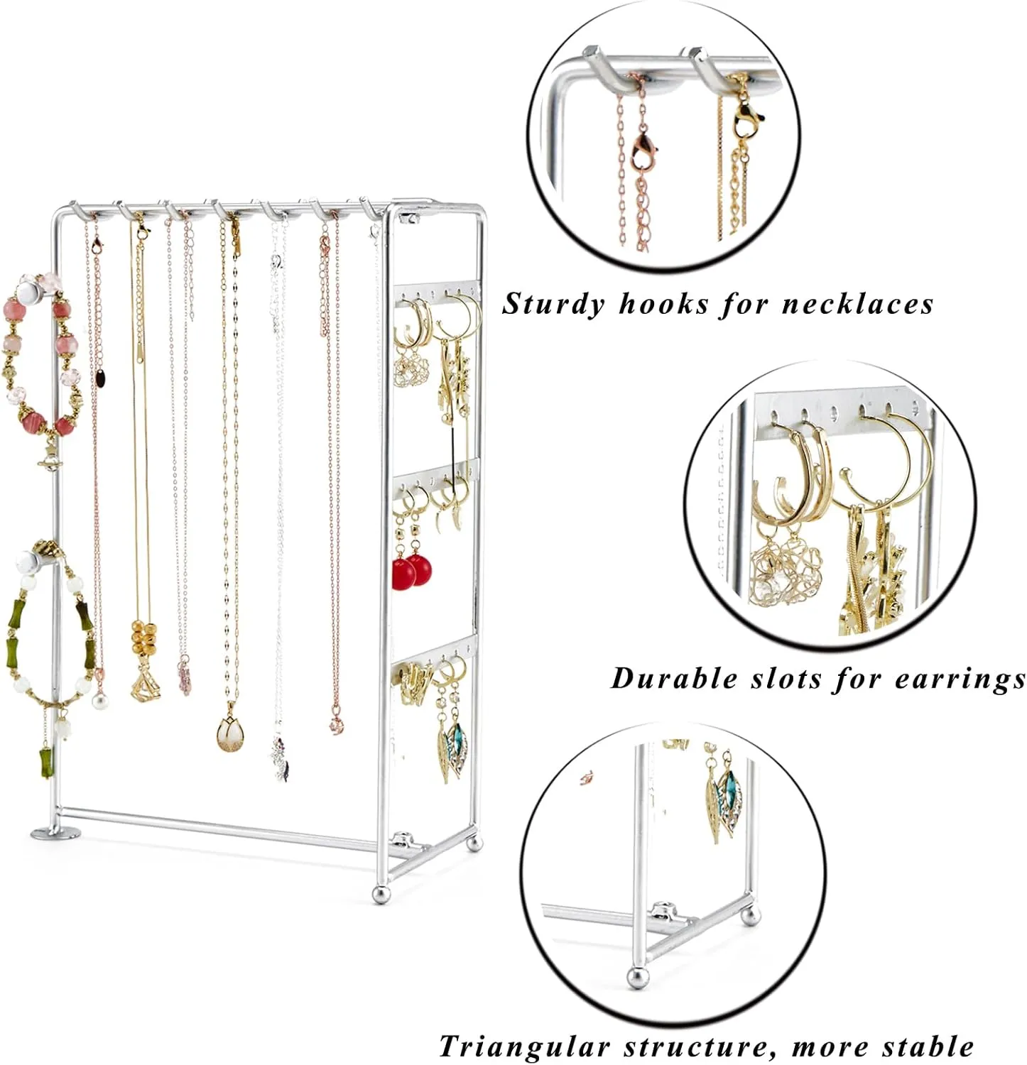 Jewelry Organizer Stand Earring Necklace Holder Jewelry Rack Tower with Necklace Hooks Earring Holes for Bracelets Rings Watches Hanging Storage Display for Women Girls Gift