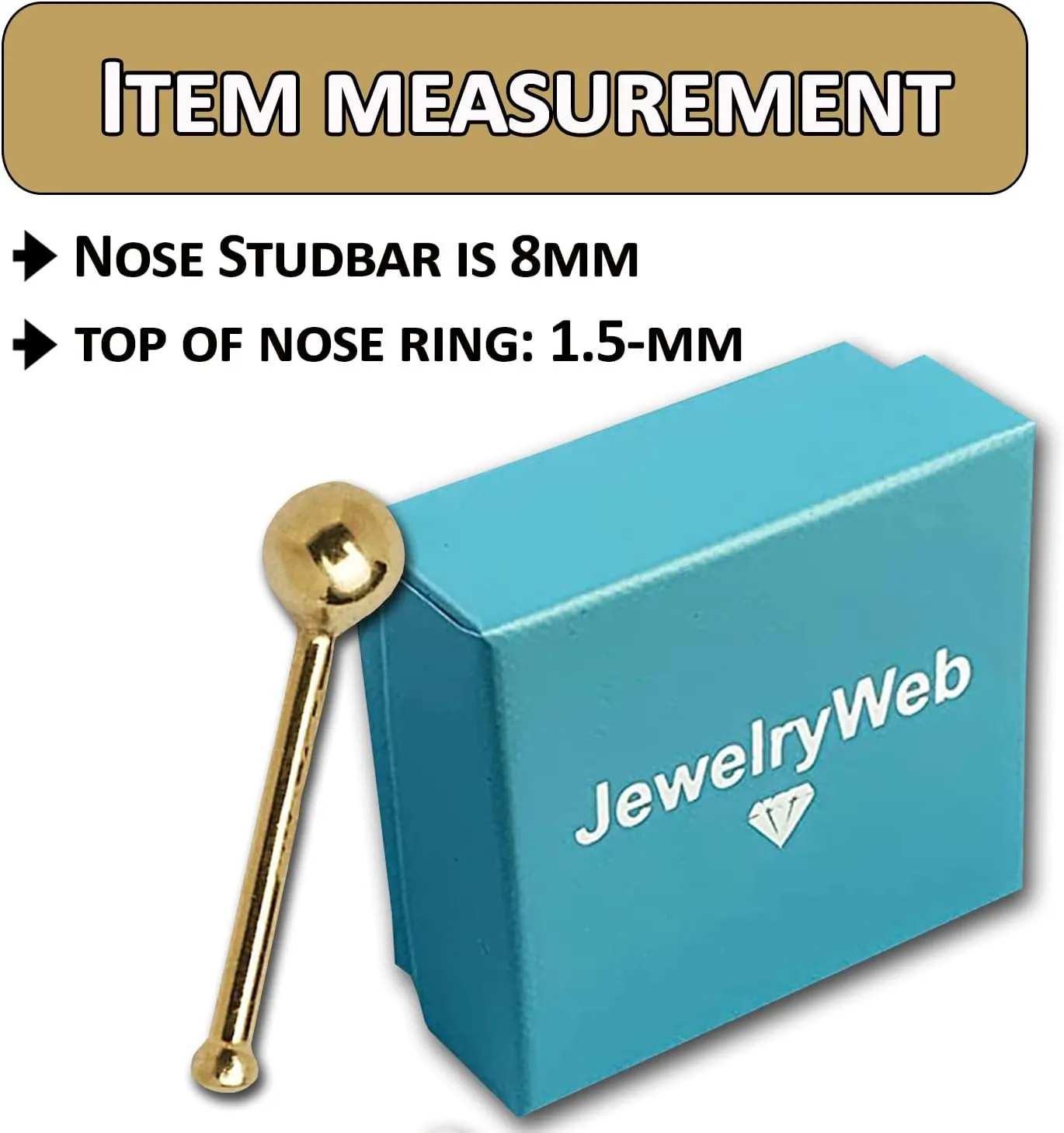 JewelryWeb - 14k Real Gold Simple 1.5mm Ball Nose Stud - 20g nose ring - nose piercings - nose rings studs - hypoallergenic nose studs