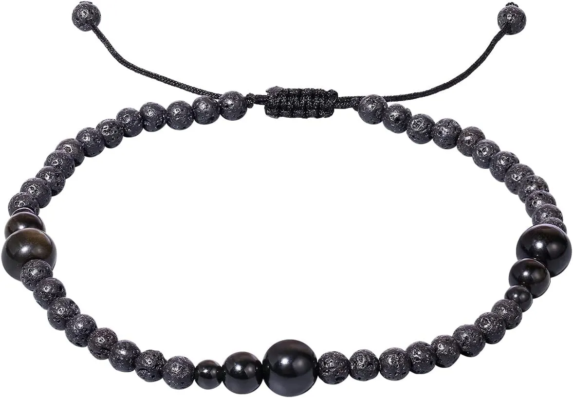 Jewever Lava Rock/Crystals and Gemstones Anklet Bracelet for Women Beach Foot Essential Oil Diffusers Cord Adjustable (8.5-10 Inches)