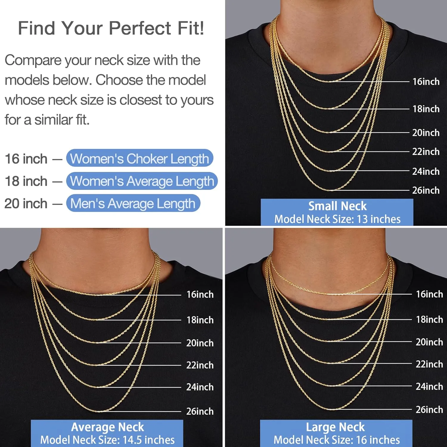 Jewlpire Italian 1.35mm Rope Chain 925 Sterling Silver Chain Necklace for Women, 14K Plated Gold Chain for Women Soft & Sturdy Women's Chain Necklaces, 16 18 20 22 24 26 Inch