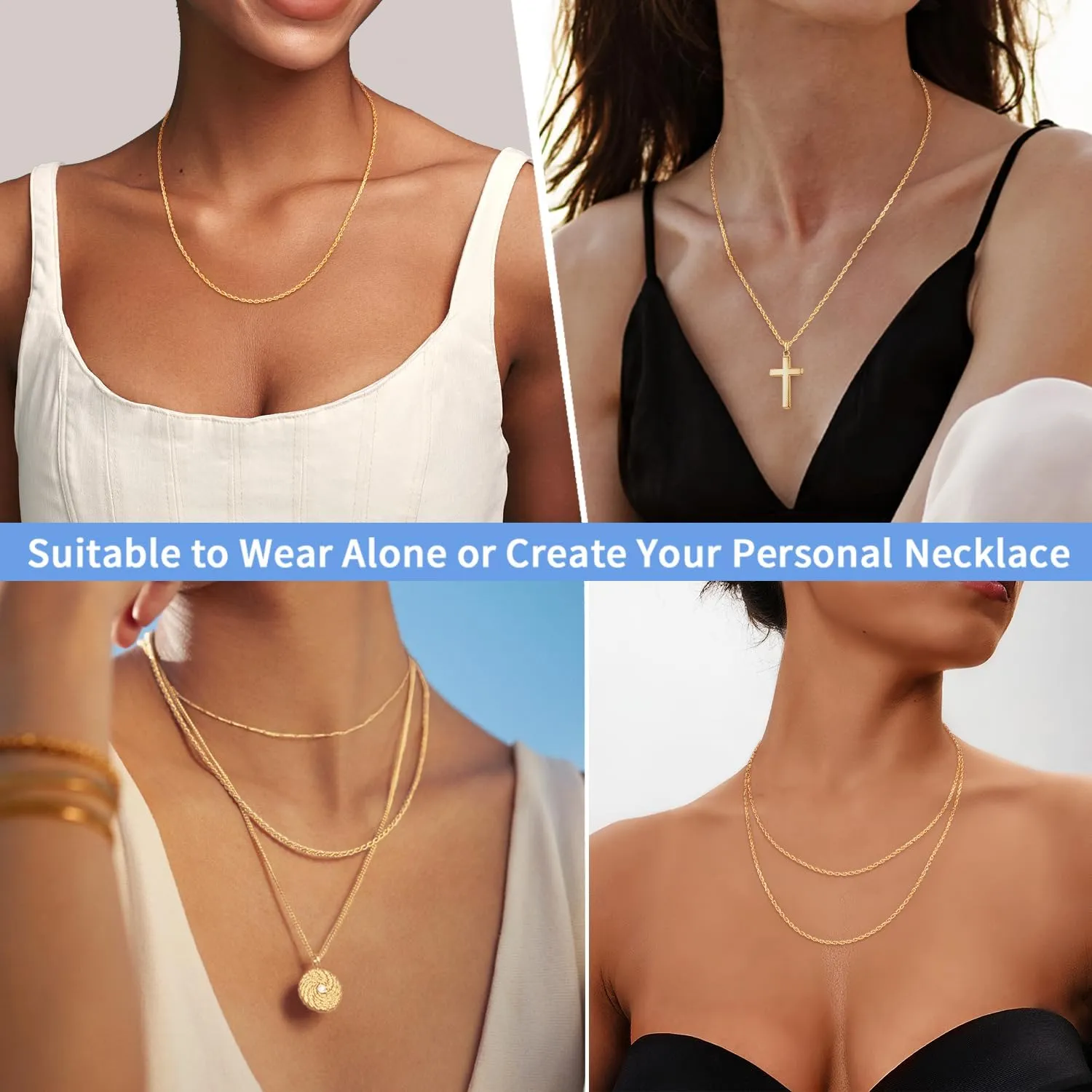 Jewlpire Italian 1.35mm Rope Chain 925 Sterling Silver Chain Necklace for Women, 14K Plated Gold Chain for Women Soft & Sturdy Women's Chain Necklaces, 16 18 20 22 24 26 Inch