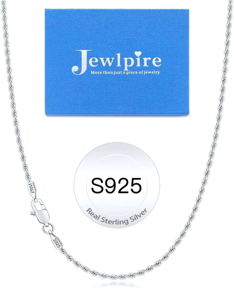 Jewlpire Italian 14K Real Gold Over 925 Sterling Silver Chain Necklace for Women Men, 1.5mm Rope Chain Dainty & Sturdy Women's Chain Necklaces 16 18 20 22 24 26 Inch