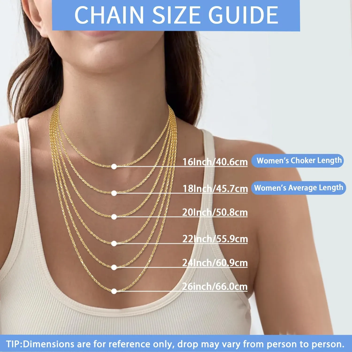 Jewlpire Italian 14K Real Gold Over 925 Sterling Silver Chain Necklace for Women Men, 1.5mm Rope Chain Dainty & Sturdy Women's Chain Necklaces 16 18 20 22 24 26 Inch