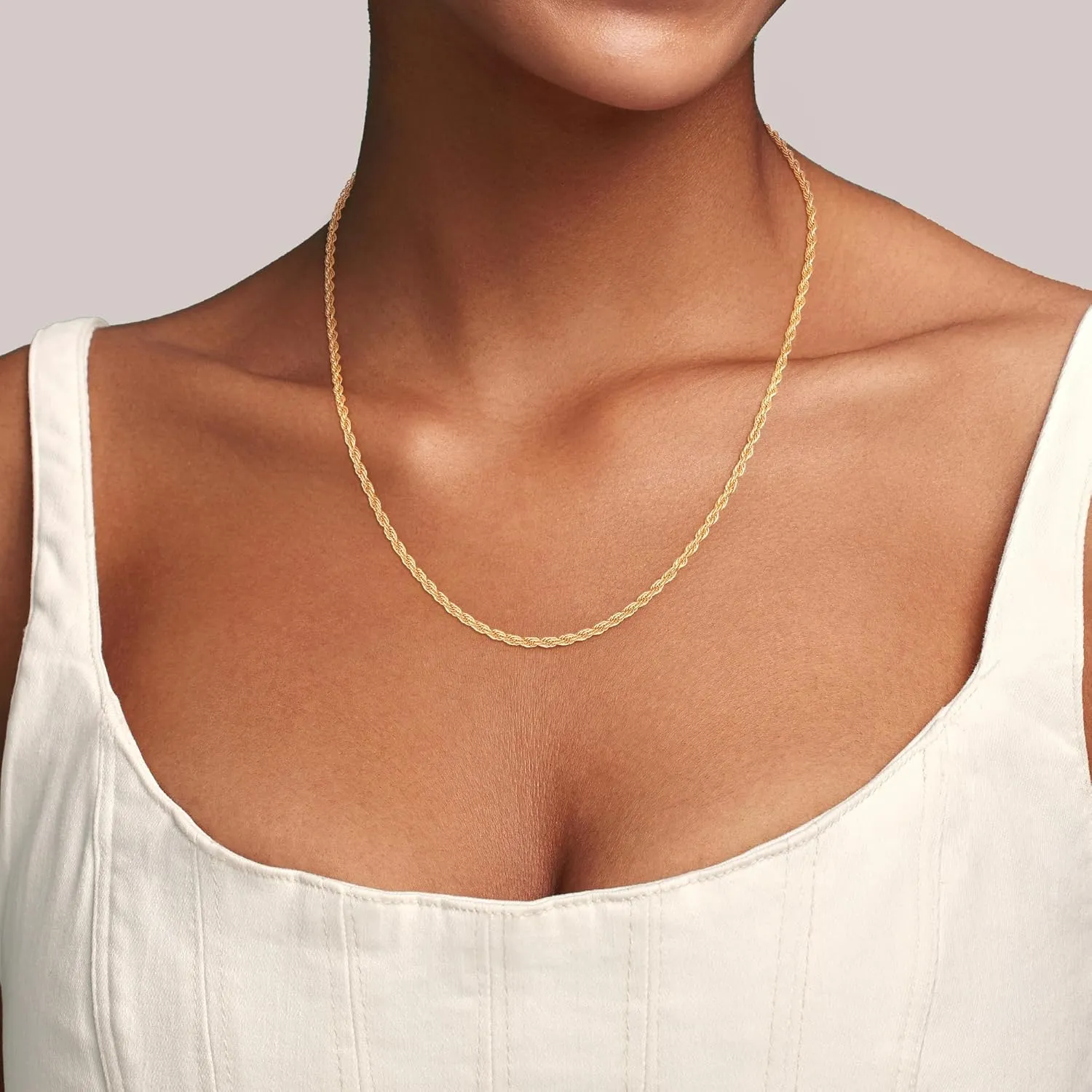 Jewlpire Italian 1.5mm Rope Chain 925 Sterling Silver Chain Necklace for Women, 14K Plated Gold Chain for Women Dainty & Sturdy Women's Chain Necklaces, 16 18 20 22 24 26 Inch