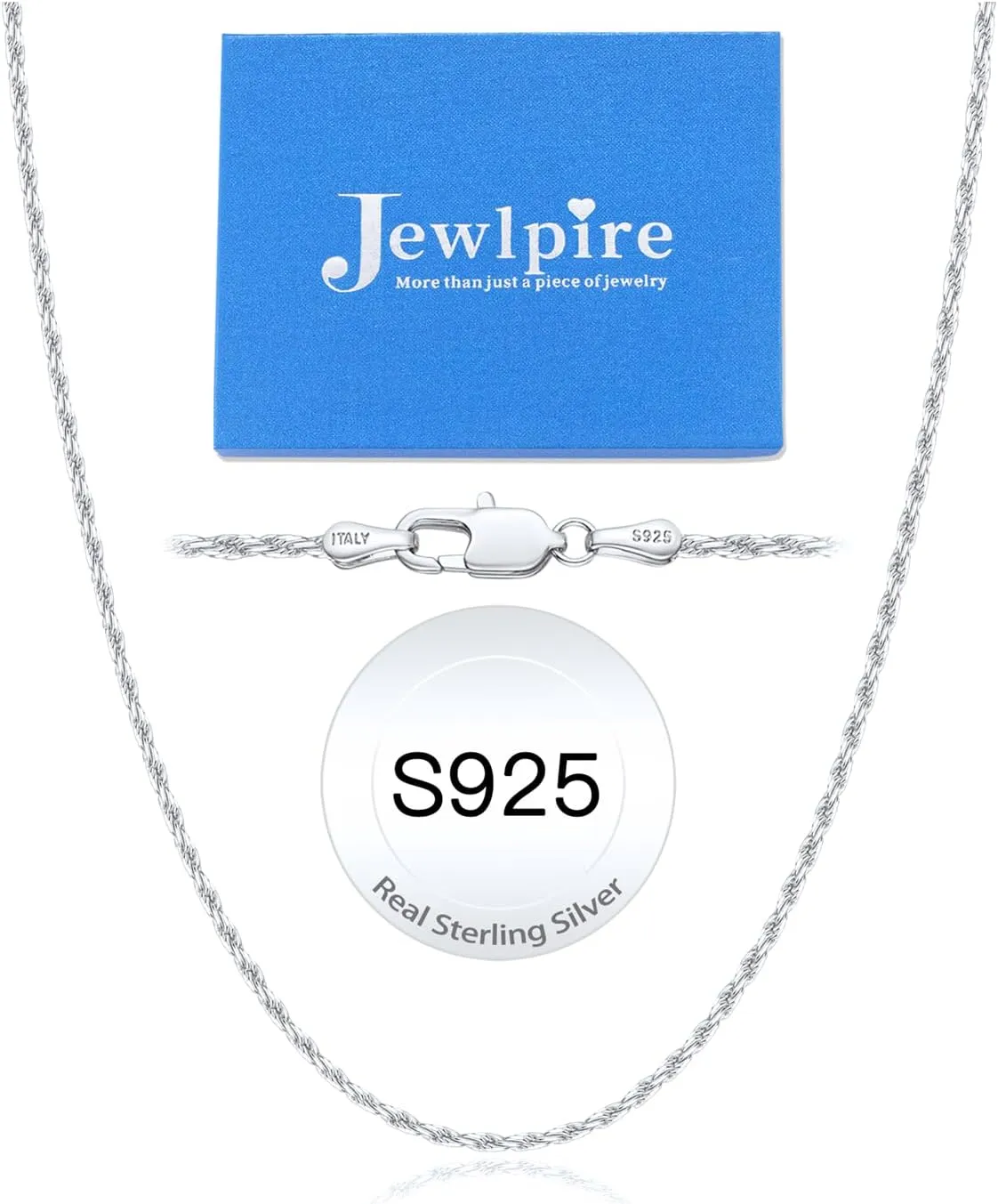 Jewlpire Italian 1.5mm Rope Chain 925 Sterling Silver Chain Necklace for Women Men, 14K Gold Chain for Women Sturdy Women's Chain Necklaces, 16 18 20 22 24 26 Inch