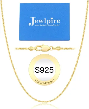 Jewlpire Italian 1.5mm Rope Chain 925 Sterling Silver Chain Necklace for Women Men, 14K Gold Chain for Women Sturdy Women's Chain Necklaces, 16 18 20 22 24 26 Inch