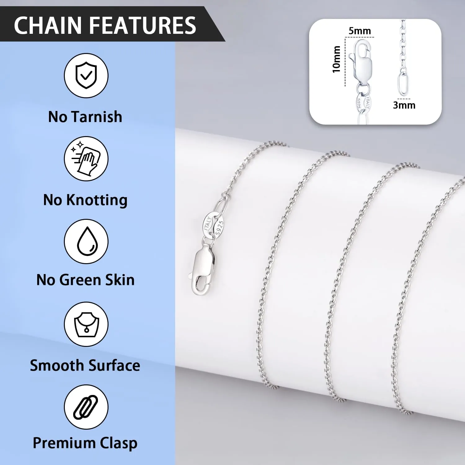 Jewlpire Italian 1mm 1.2mm Cable Chain 925 Sterling Silver Chain Necklace for Women, 14K Plated Gold Chain for Women Thin & Dainty & Sturdy Women's Chain Necklaces, 14 16 18 20 22 24 Inch