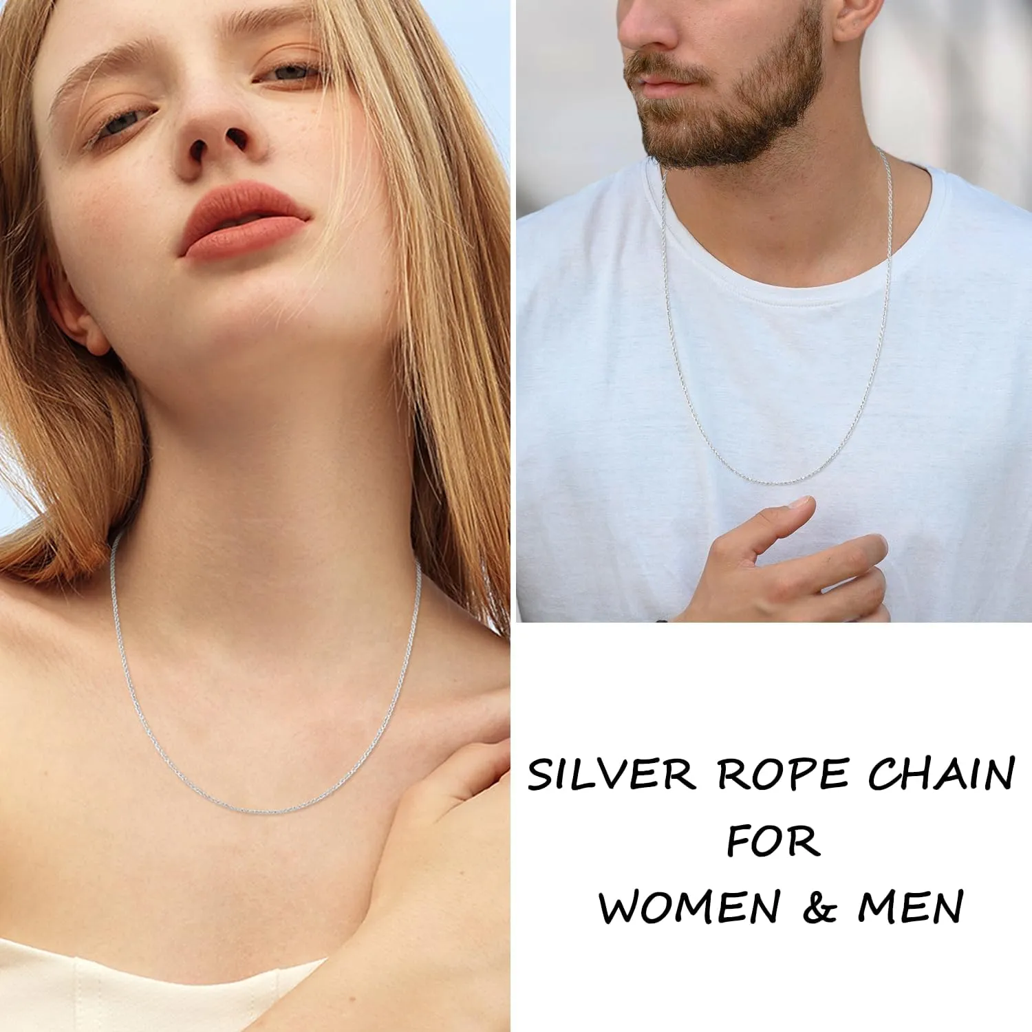 Jewlpire Solid 18K Gold Over 925 Sterling Silver Chain Necklace for Women, 1.35mm Rope Chain Italian Necklace Chain for Women Men Super Shiny & Durable Women's Chain Necklaces 18 20 22 24 Inch