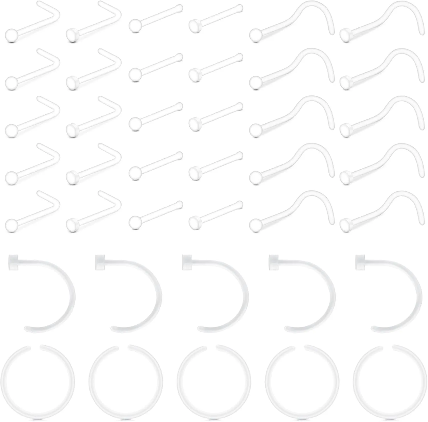 JFORYOU 18-20G Clear Acrylic Nose Ring Bioflex Stud Retainer Nose Piercing Body Jewelry for Men Women