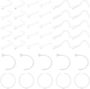 JFORYOU 18-20G Clear Acrylic Nose Ring Bioflex Stud Retainer Nose Piercing Body Jewelry for Men Women